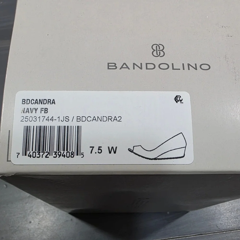 Bandolino Wedge Heels BDCANDRA Navy Blue Peep Toe Size‎ 7.5 W Wide
